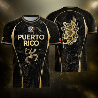 Heritage Black Gold Puerto Rico Soccer Jersey for Men and Women, Coqui Taino Marble Pattern, Puerto Rico Shirt and Puerto Rico Jersey, Northryn Co.