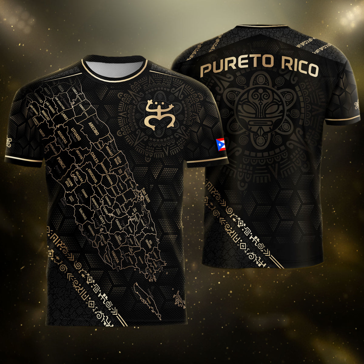 Puerto Rico Heritage Orgullo Boricua Black Gold Detailed Island Map Coqui Soccer Jersey