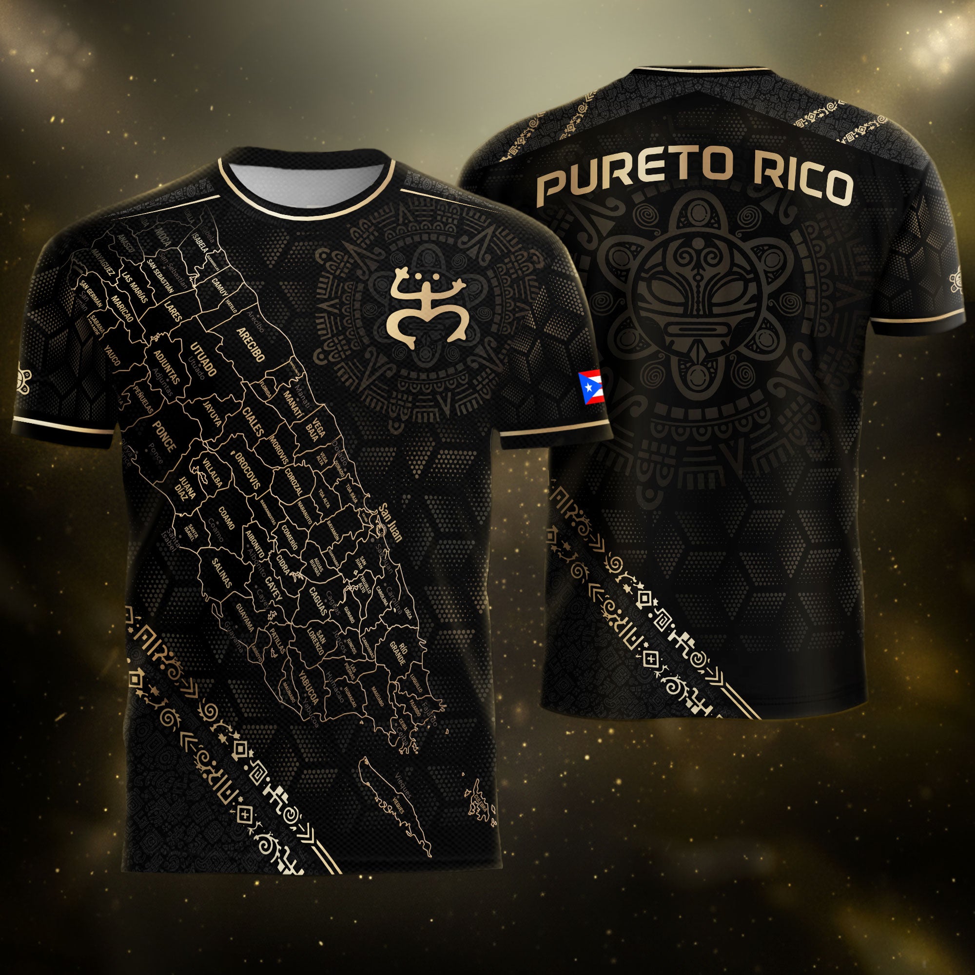 Puerto Rico Heritage Orgullo Boricua Black Gold Detailed Island Map Coqui Soccer Jersey