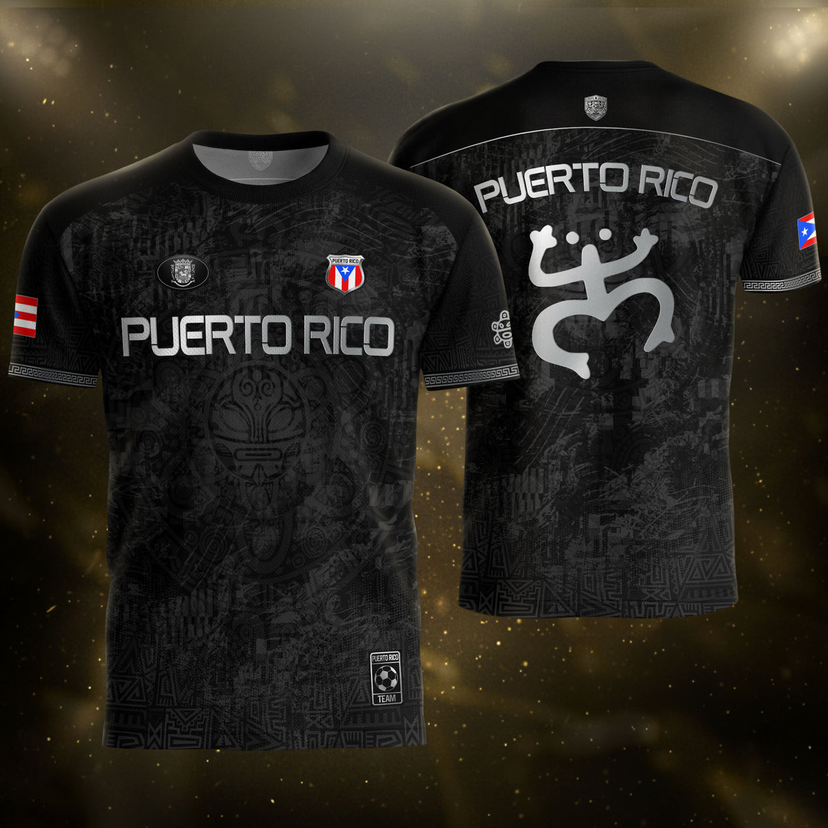 Black Puerto Rico Soccer Jersey Taino Tribal Design & Coqui Emblem Edition