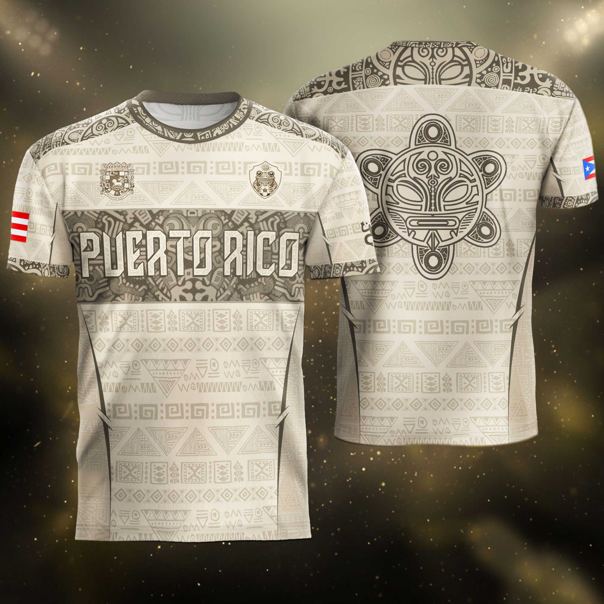 Puerto Rico Soccer Jersey Sandstone - Taino Sun Tribal Pattern - Beige Football Shirt