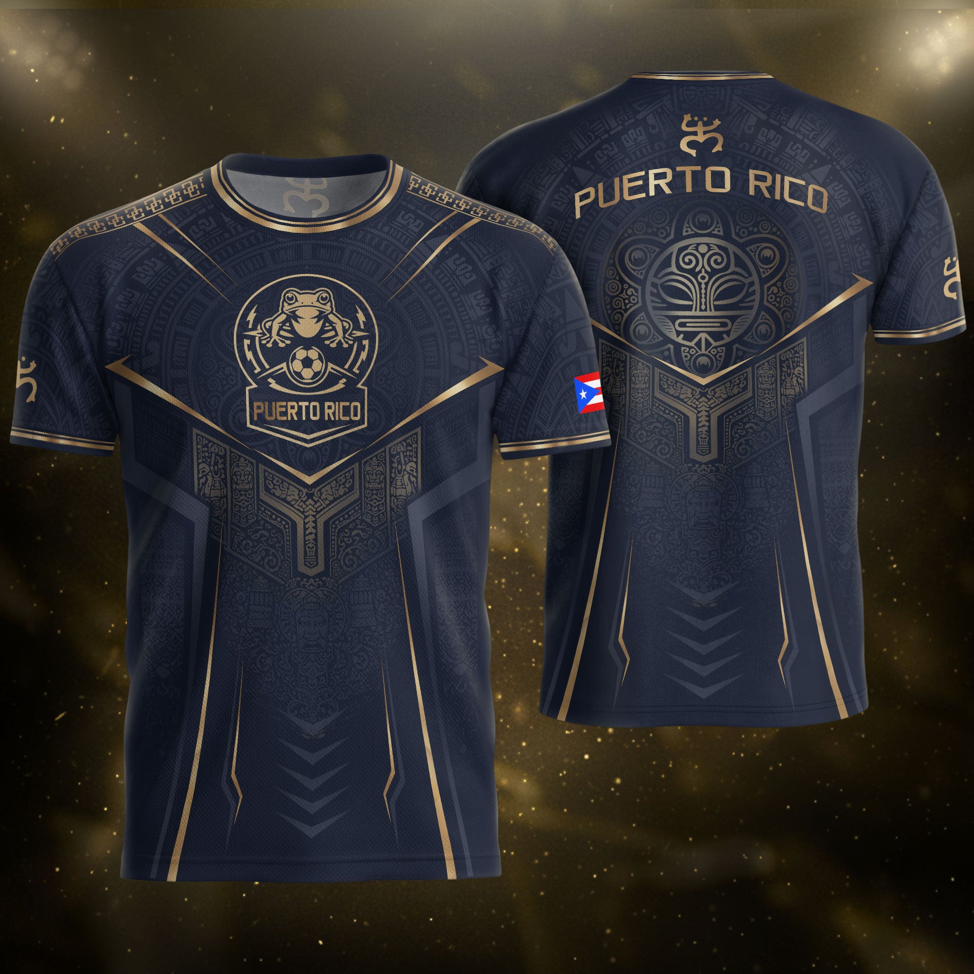 Puerto Rico Soccer Jersey - Navy Gold Taino Coqui Frog Crest Heritage Football Shirt