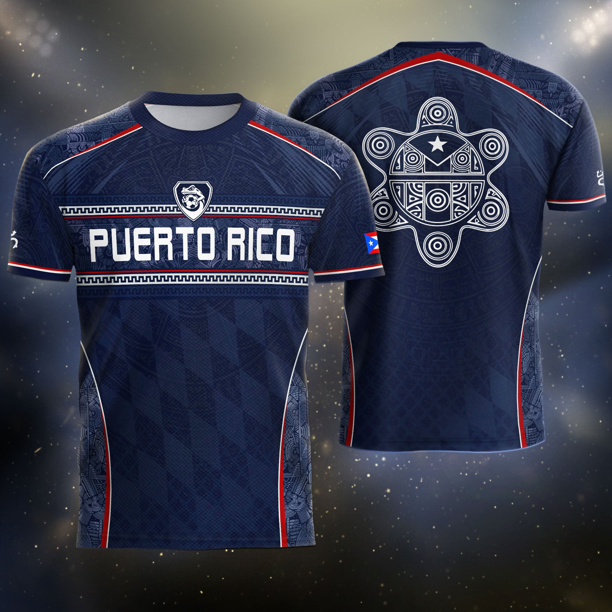 Puerto Rico Soccer Jersey - Modern Navy Taino Pattern Boricua Pride Athletic Fan Jersey