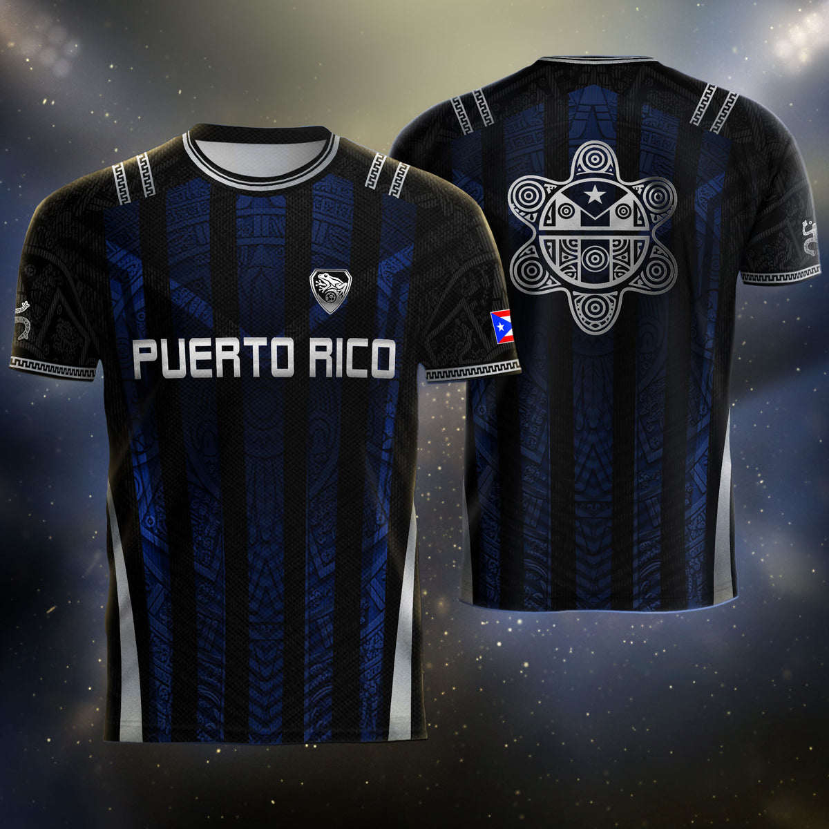 Puerto Rico Soccer Jersey - Midnight Navy & Black Taino Sun Symbol Midnight Blue Training Jersey