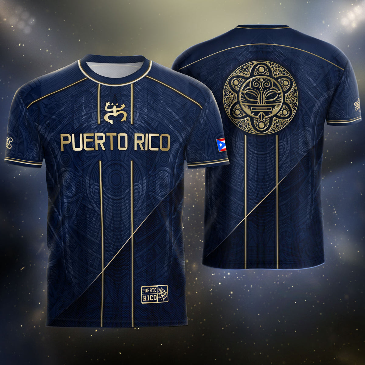 Puerto Rico Soccer Jersey - Elite Navy Gold Taino Pattern Boricua Pride Top