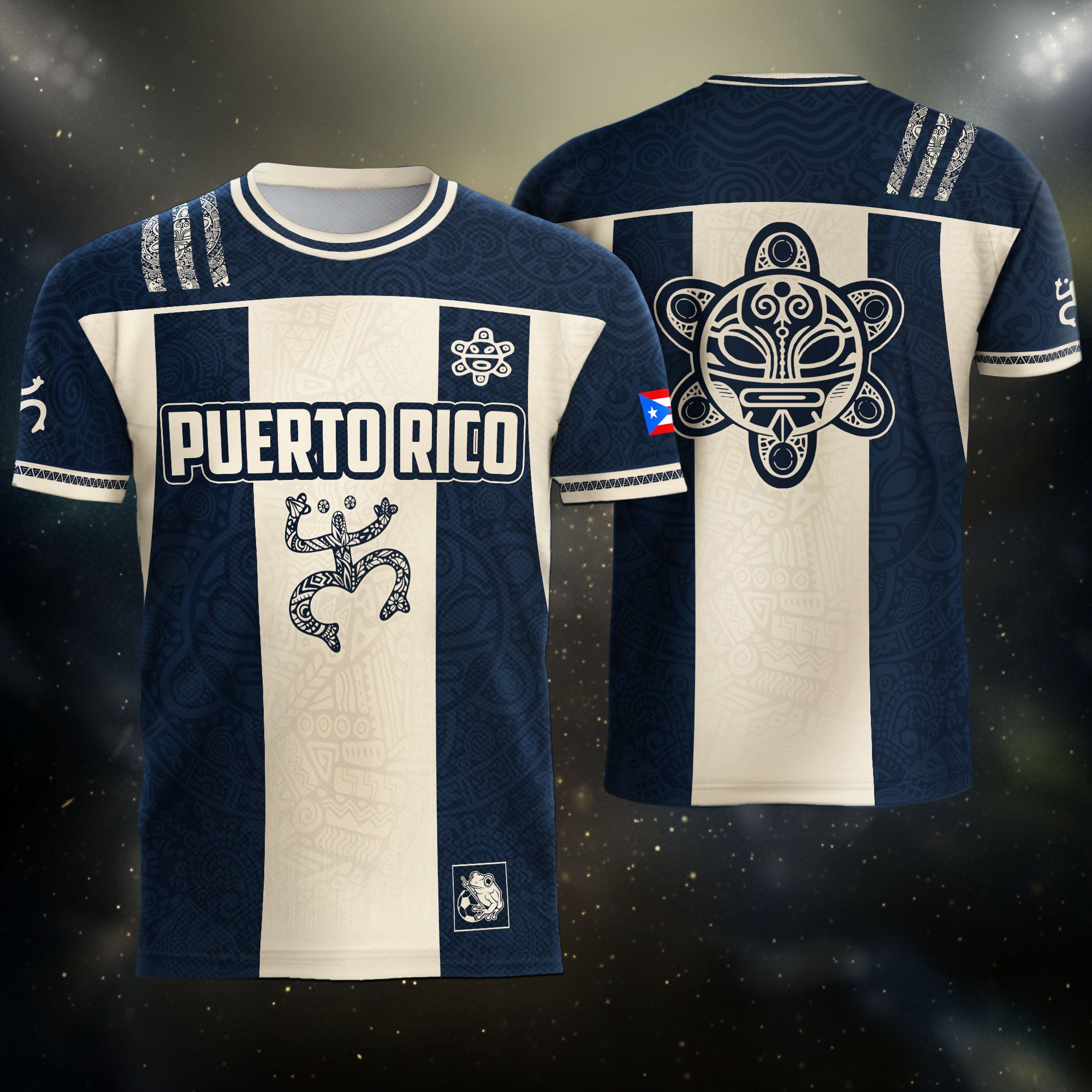 Puerto Rico Soccer Jersey Navy Beige Taino Coqui Flag PR Football Shirt Heritage Gift
