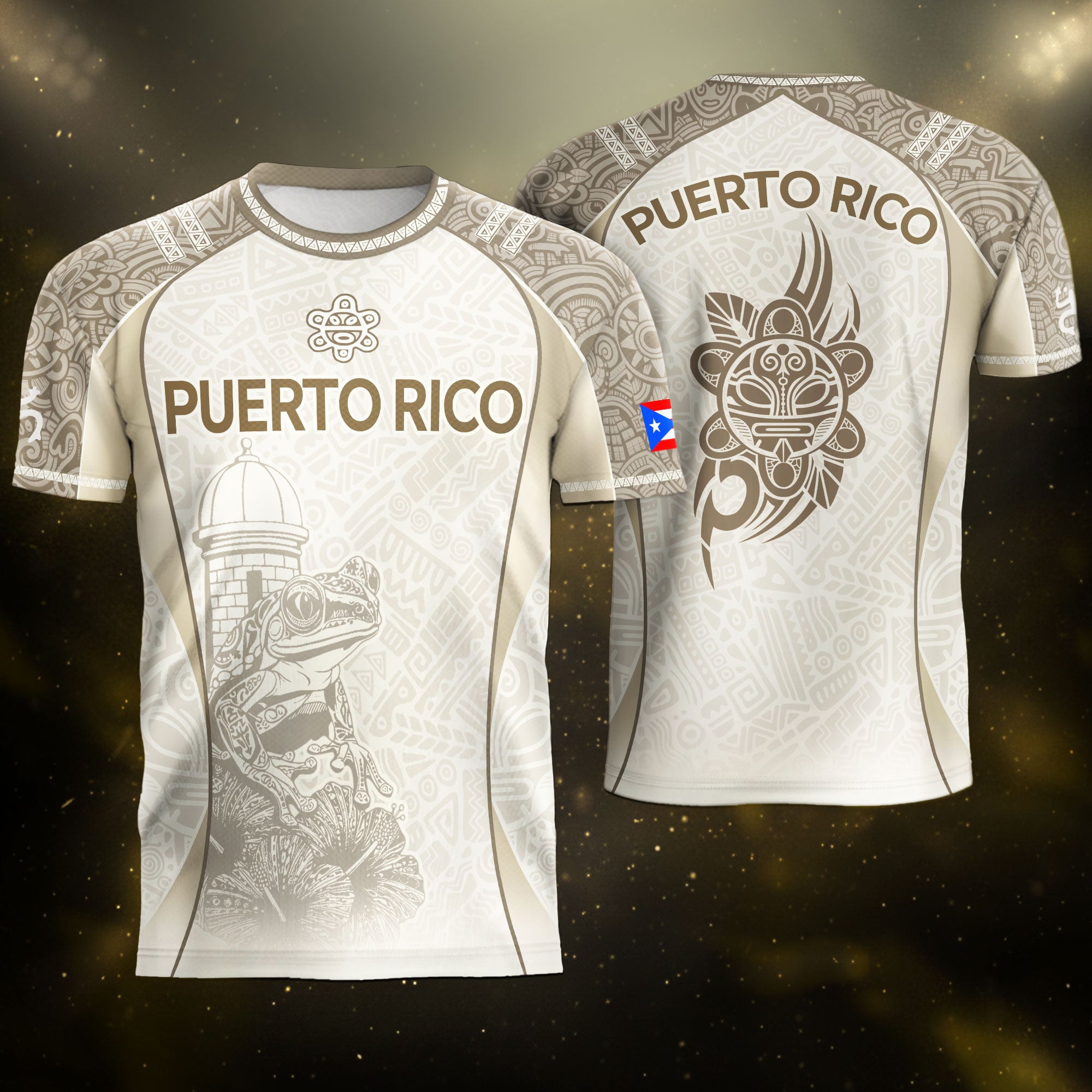 Puerto Rico Beige Soccer Jersey Coqui Tribal Boricua Pride Football Shirt Unisex