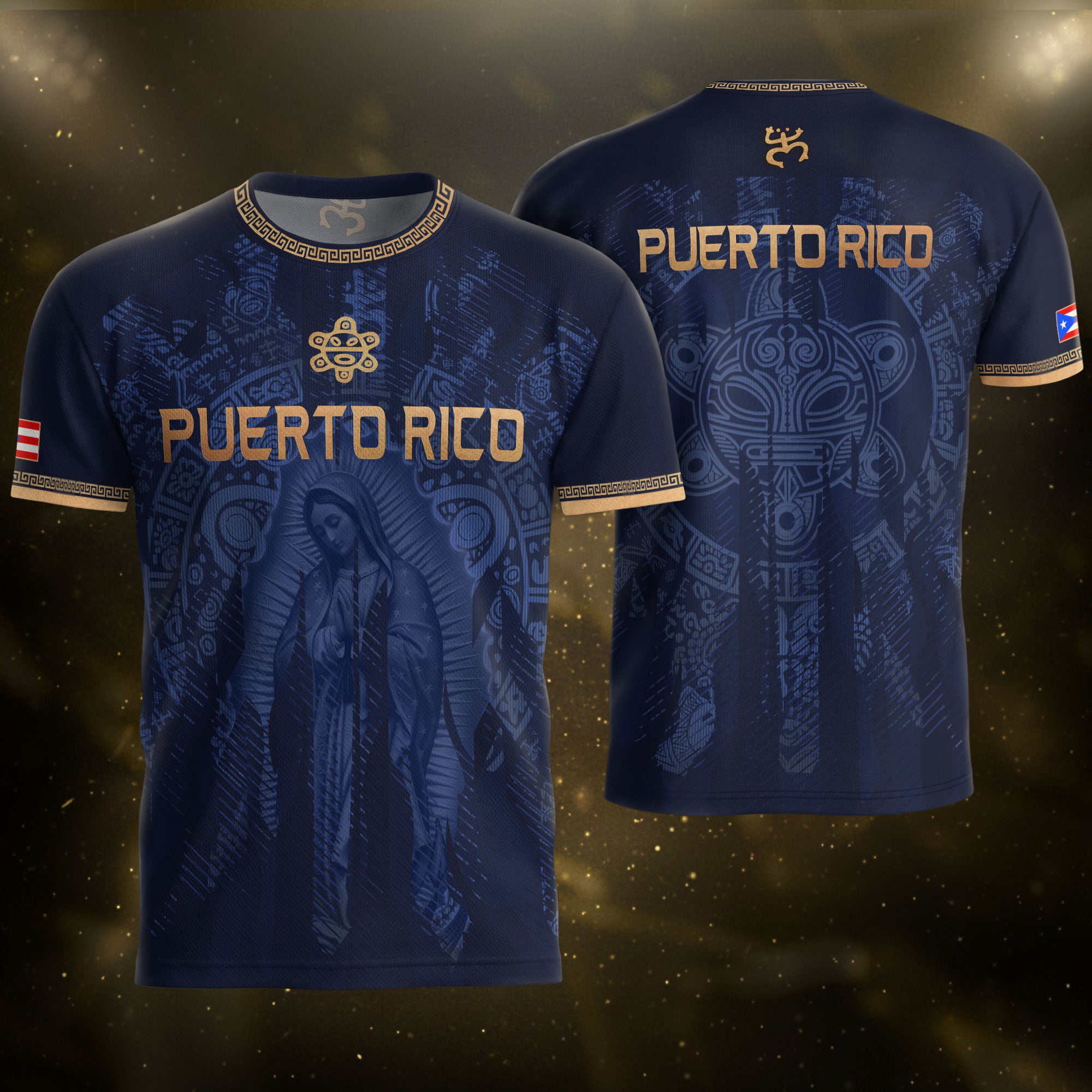 Puerto Rico Jersey Virgin Mary Navy Gold Catholic Faith Taino Symbols Boricua Pride