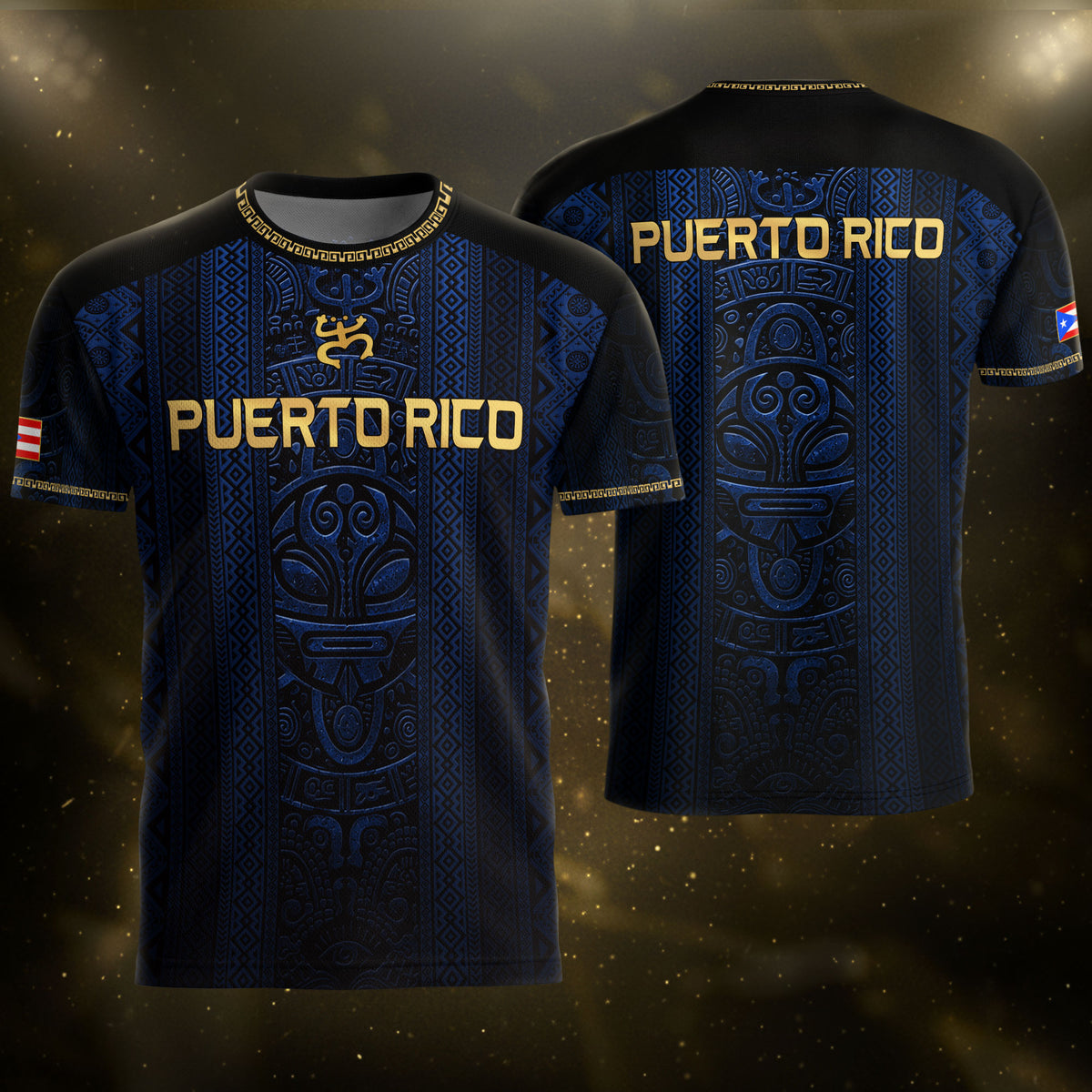 Camiseta de fútbol con máscara taína boricua azul marino de Puerto Rico, bandera tribal, orgullo nacional