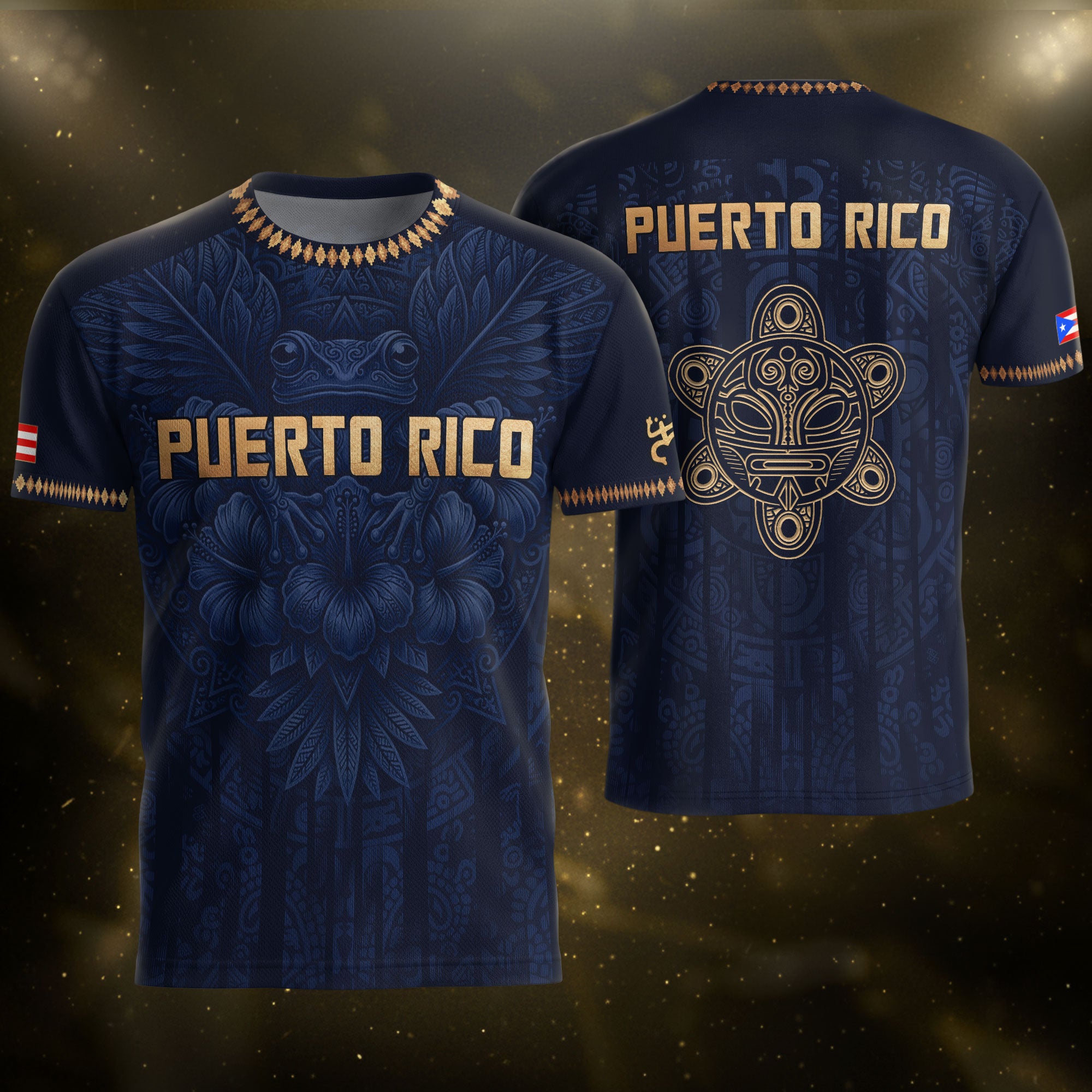 Camiseta de fútbol con máscara taína boricua azul marino de Puerto Rico, bandera tribal, orgullo nacional