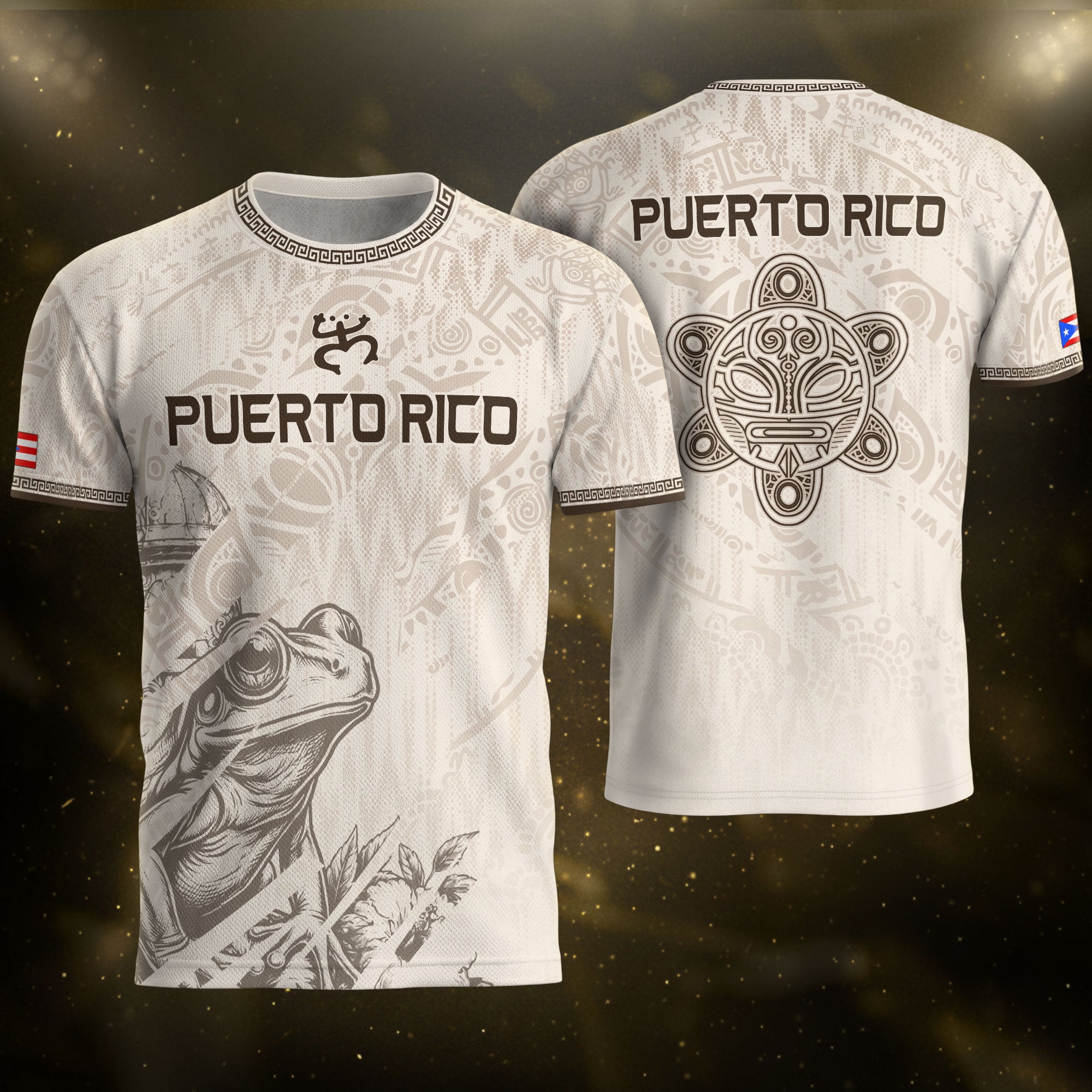 Puerto Rico Soccer Jersey Beige Taino Turtle El Morro Fortress Coqui Frog Shirt