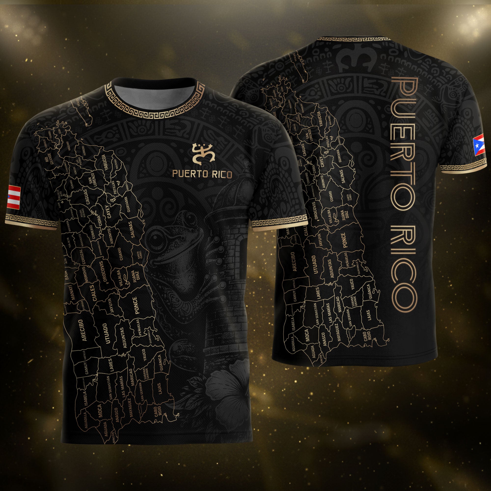 Puerto Rico Soccer Jersey Black Gold Taino Coqui Frog Map Boricua Football Shirt