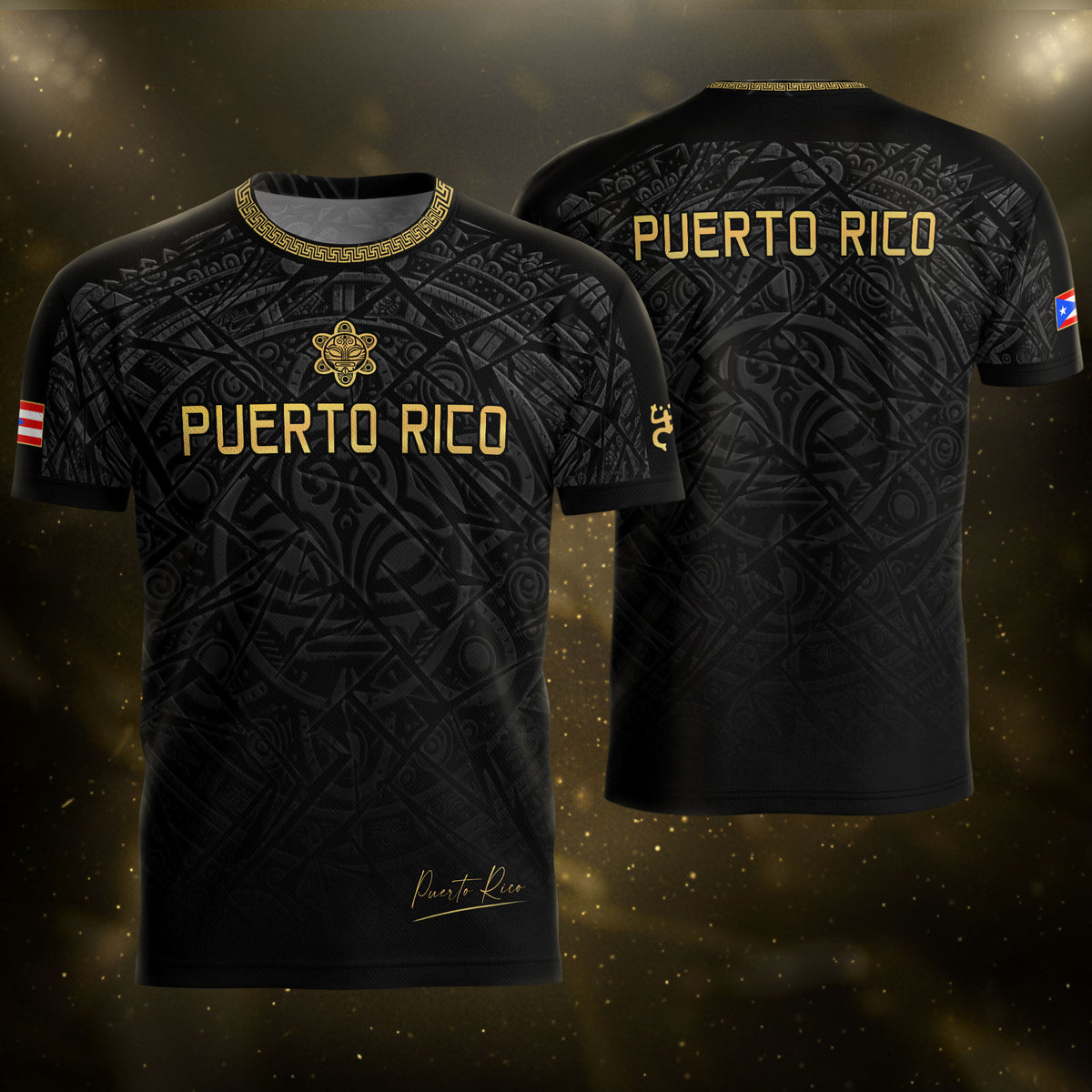 Camiseta de fútbol con máscara taína boricua azul marino de Puerto Rico, bandera tribal, orgullo nacional
