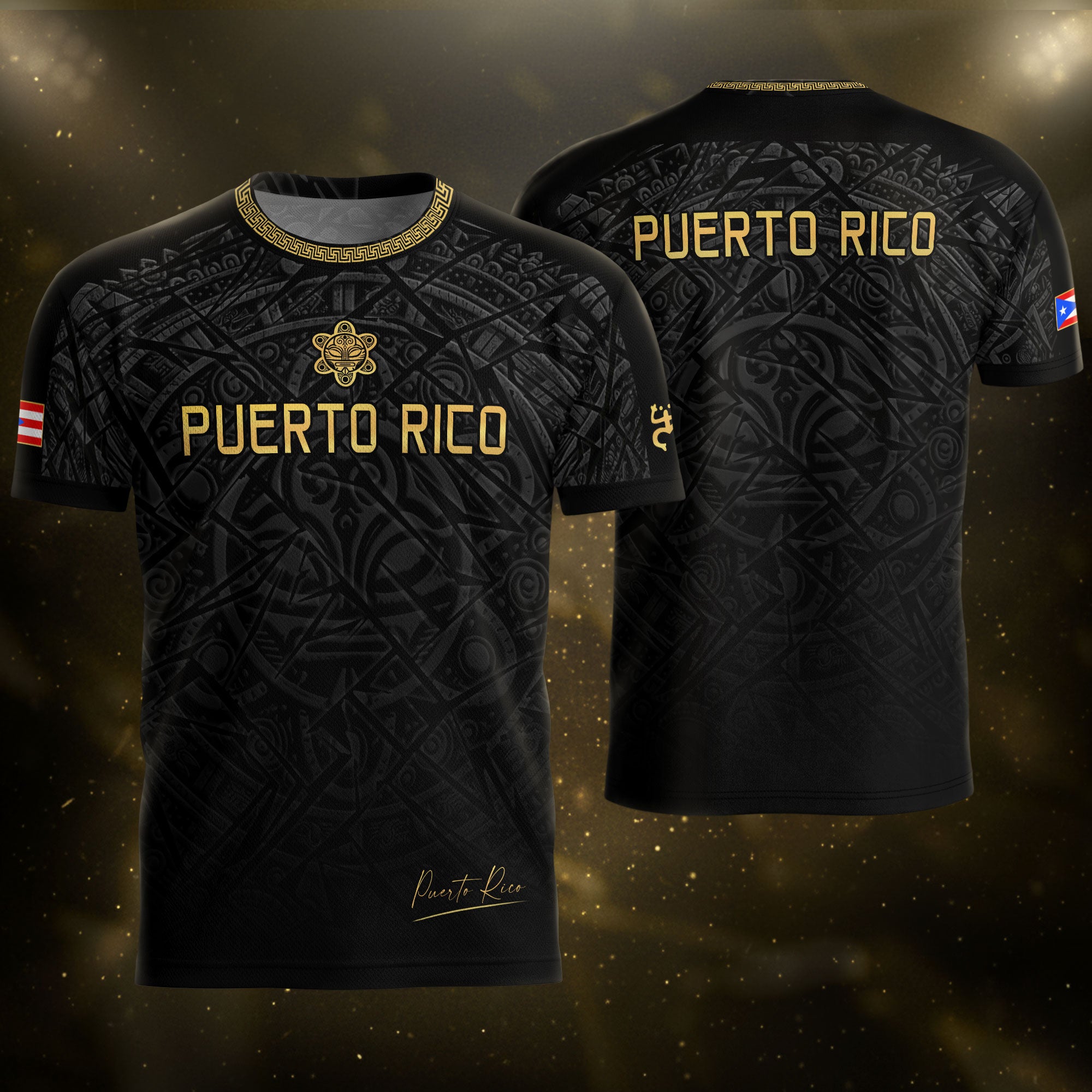 Puerto Rico Soccer Jersey Black Gold Taino Turtle Tribal Apparel Boricua Football Shirt