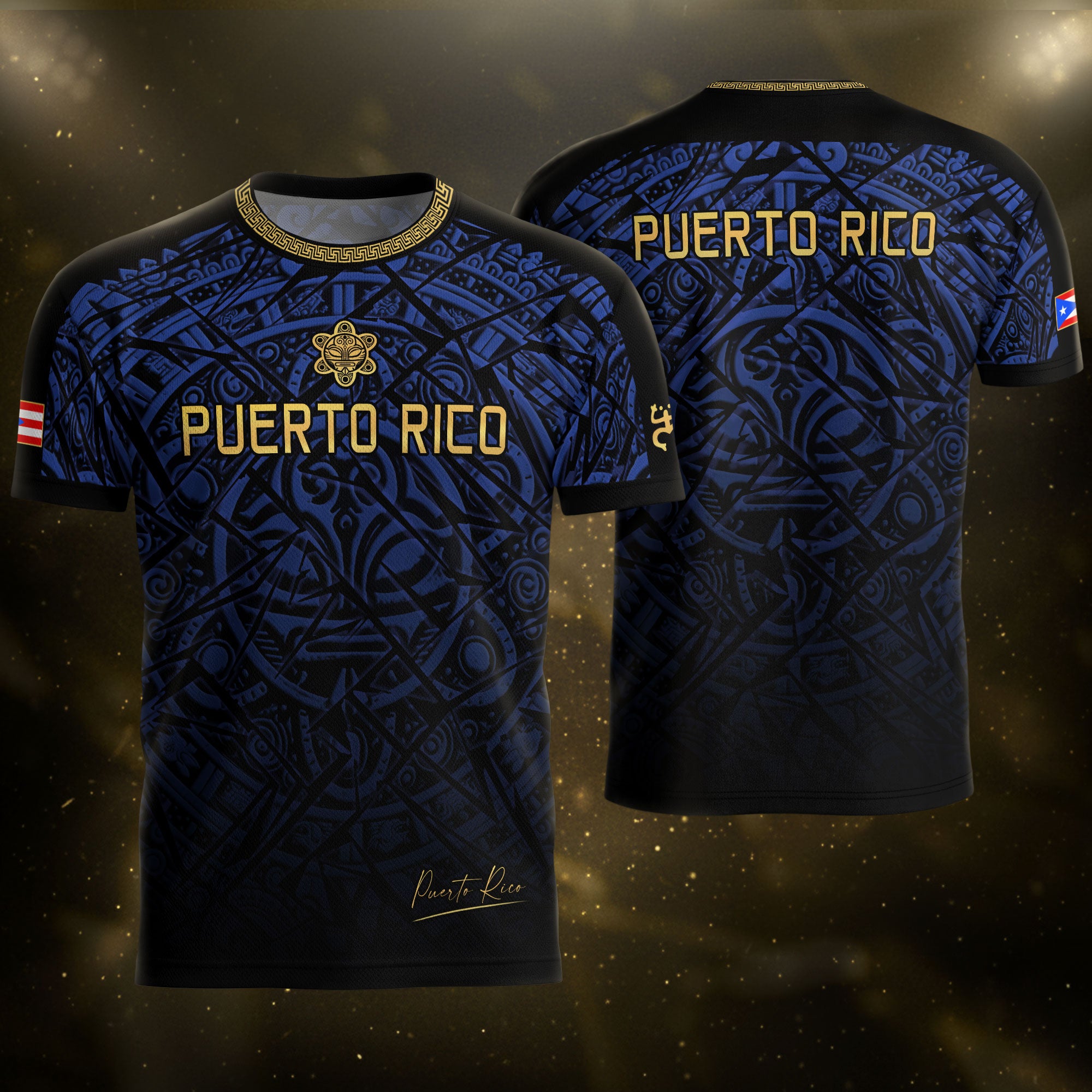 Camiseta de fútbol con máscara taína boricua azul marino de Puerto Rico, bandera tribal, orgullo nacional