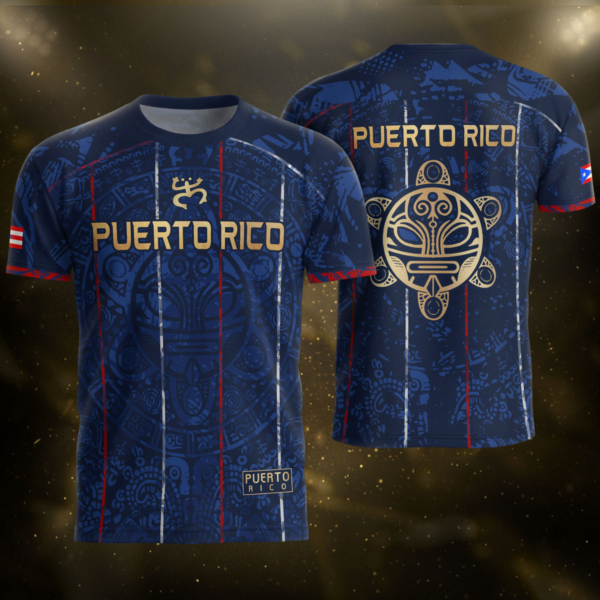 Camiseta de fútbol con máscara taína boricua azul marino de Puerto Rico, bandera tribal, orgullo nacional