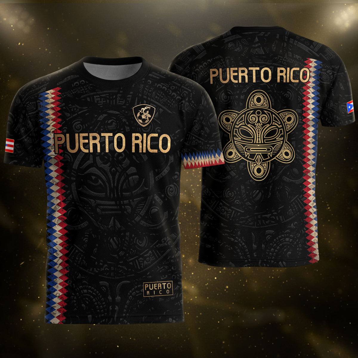 Camiseta de fútbol con máscara taína boricua azul marino de Puerto Rico, bandera tribal, orgullo nacional