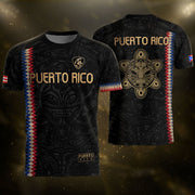 Puerto Rico Soccer Jersey with Taino Turtle for Men and Women, Black Gold Chevron Pride, Top Puerto Rico Shirt and Puerto Rico Jersey, Northryn Co.