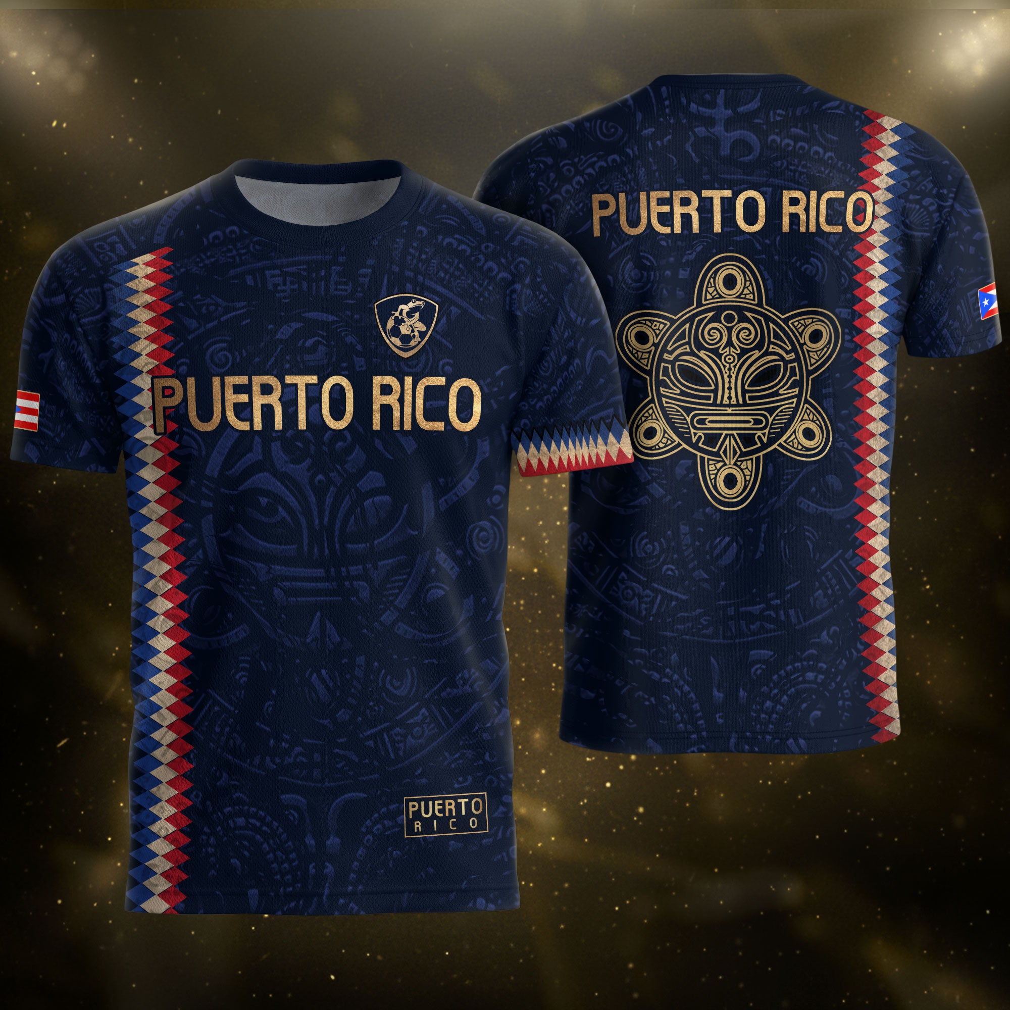 Puerto Rico Soccer Jersey Taino Turtle Navy Gold Chevron Pride Sportswear Tee