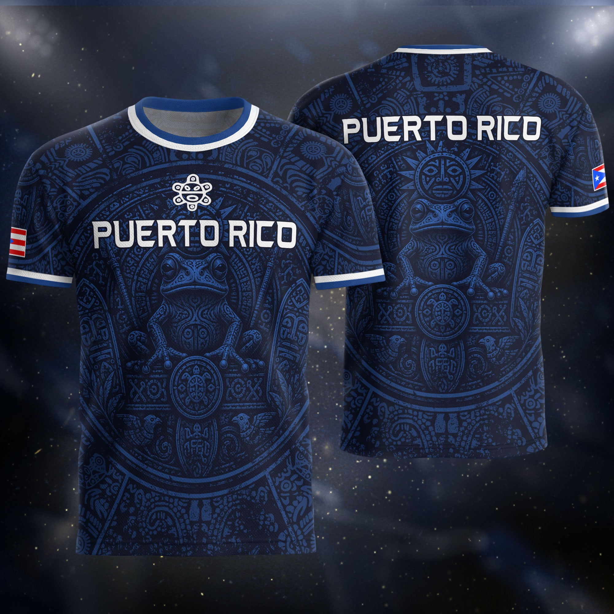 Navy Puerto Rico Soccer Jersey Coqui Taino Cultural Emblem Men Shirt and Shorts Set