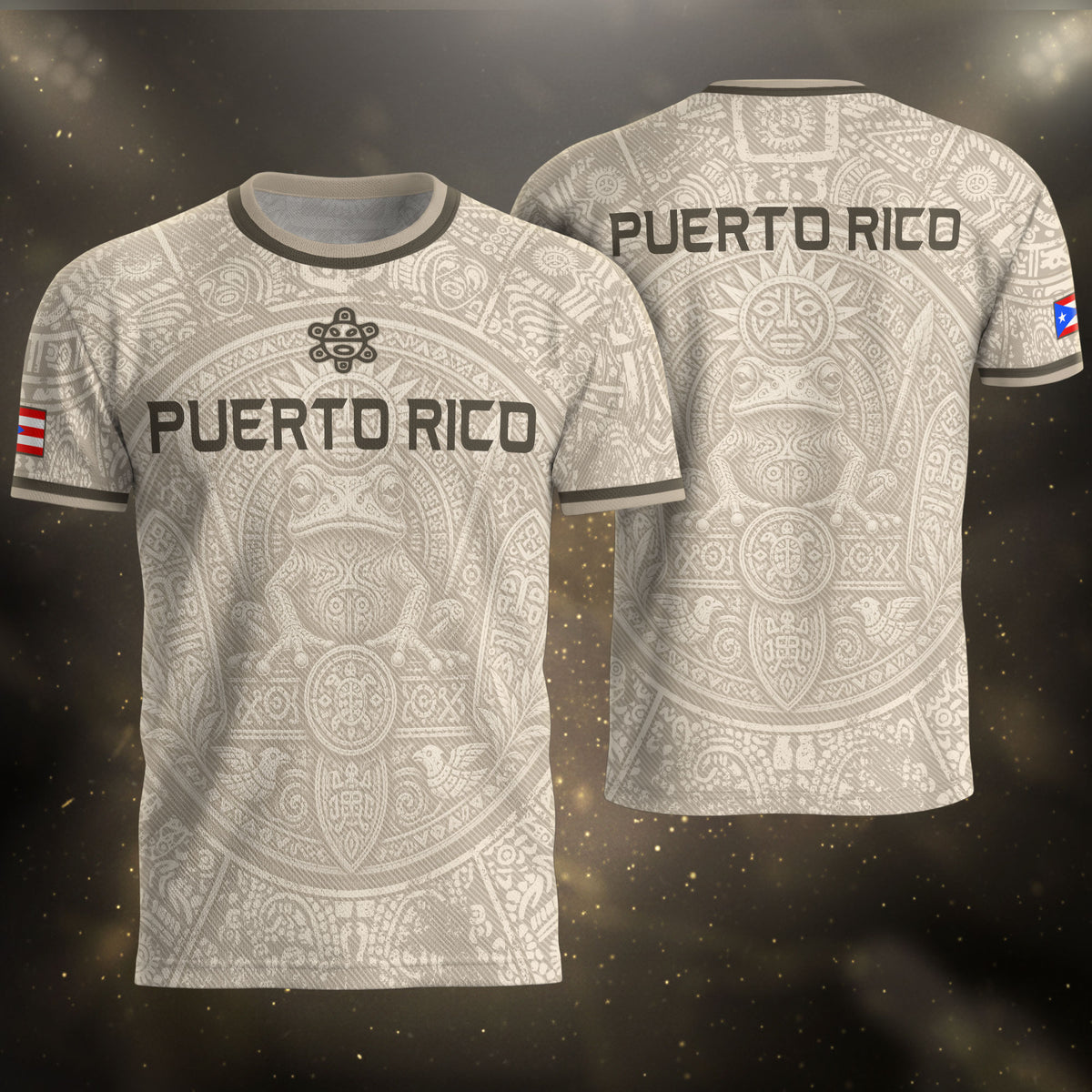 Beige Puerto Rico Soccer Jersey Coqui Frog Taino Sun Graphic Tee Puerto Rican Heritage