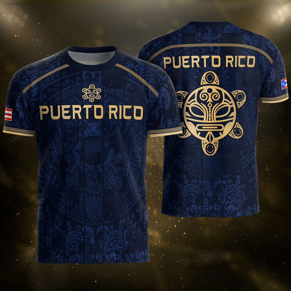 Camiseta de fútbol con máscara taína boricua azul marino de Puerto Rico, bandera tribal, orgullo nacional