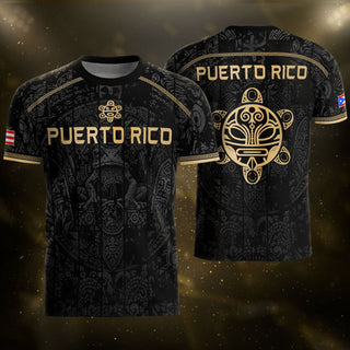 Taino Turtle Gold Black Puerto Rico Soccer Jersey for Men and Women, Coqui Frog Heritage, Top Puerto Rico Shirt and Puerto Rico Jersey, Northryn Co.