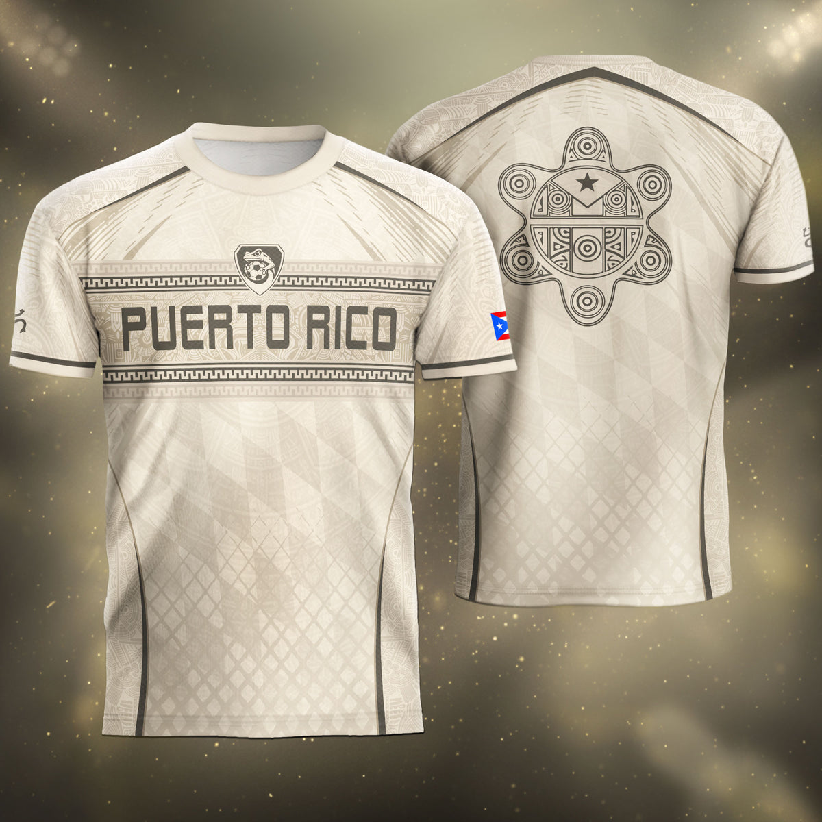 Puerto Rico Jersey - Beige Coqui Frog & Taino Tribal Pattern Sportswear Shirt