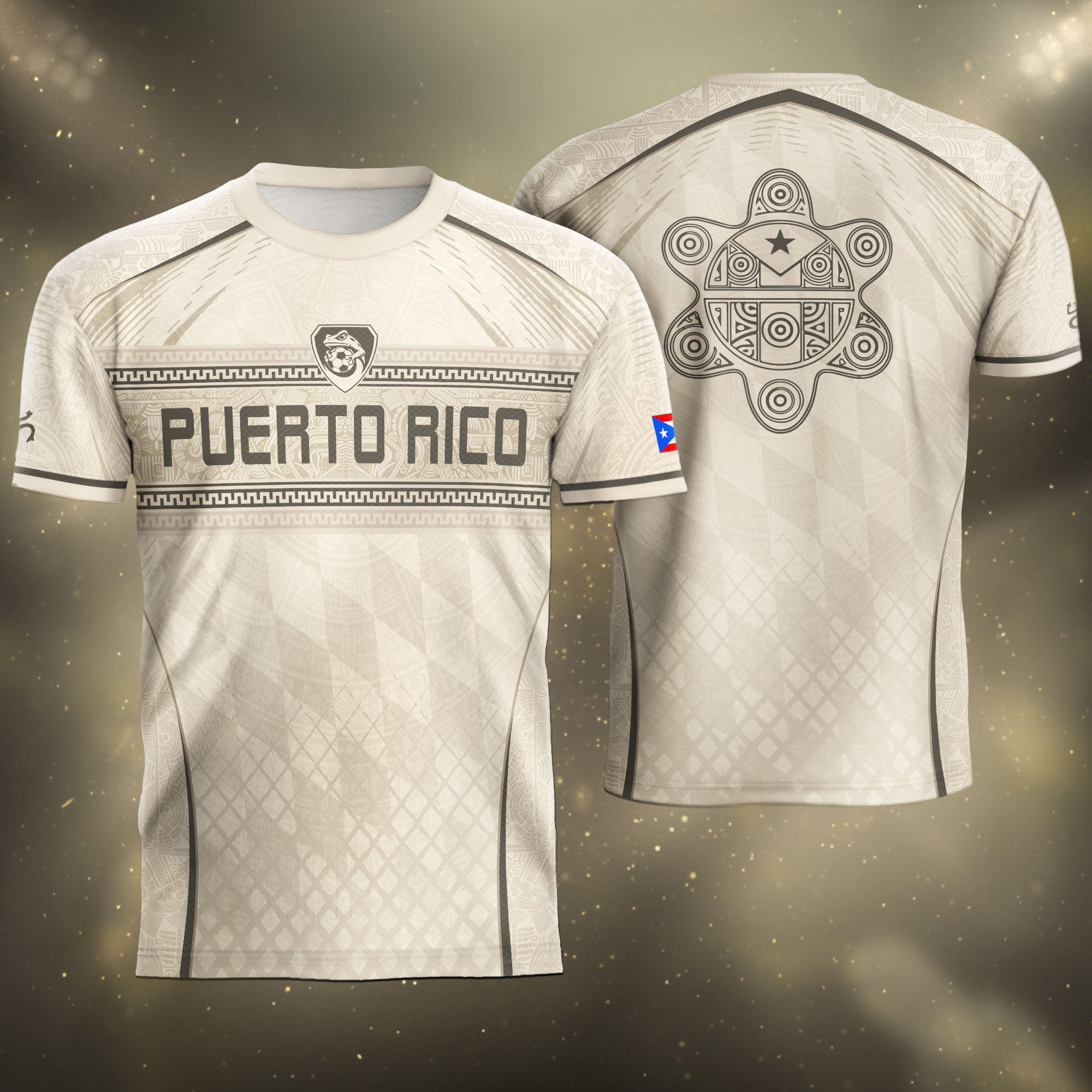 Puerto Rico Jersey - Beige Coqui Frog & Taino Tribal Pattern Sportswear Shirt