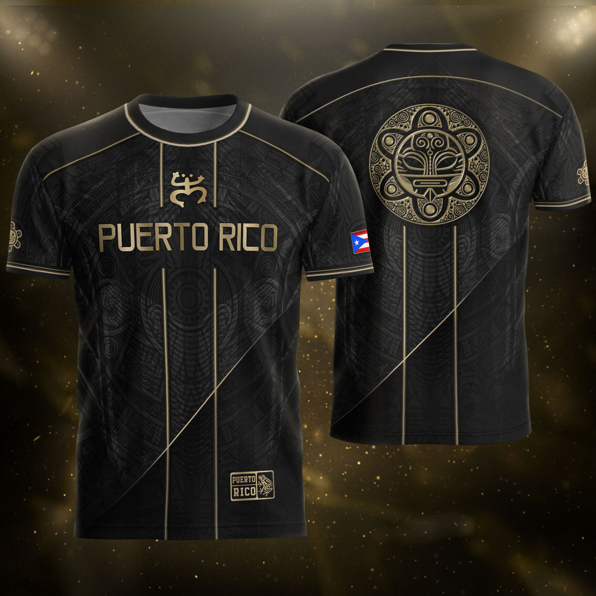 Puerto Rico Soccer Jersey Taino Coquí Black Gold Flag Football Shirt Men Women Gift