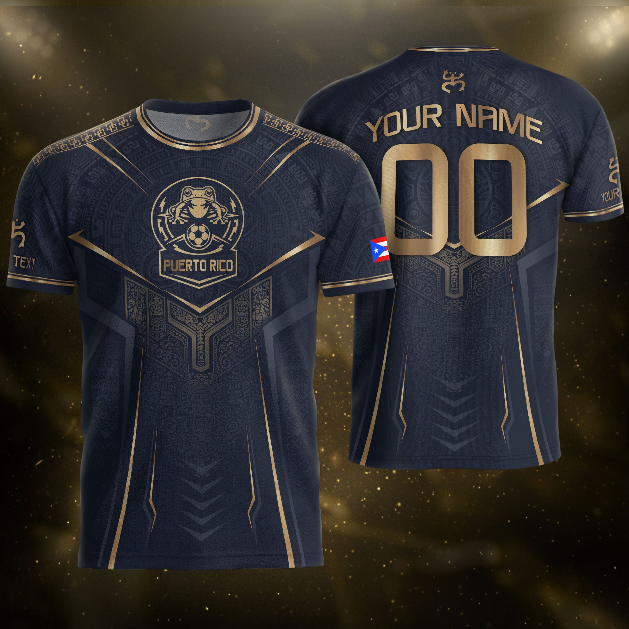 Personalized Puerto Rico Soccer Jersey Taino Coqui Frog Navy Gold Football Shirt