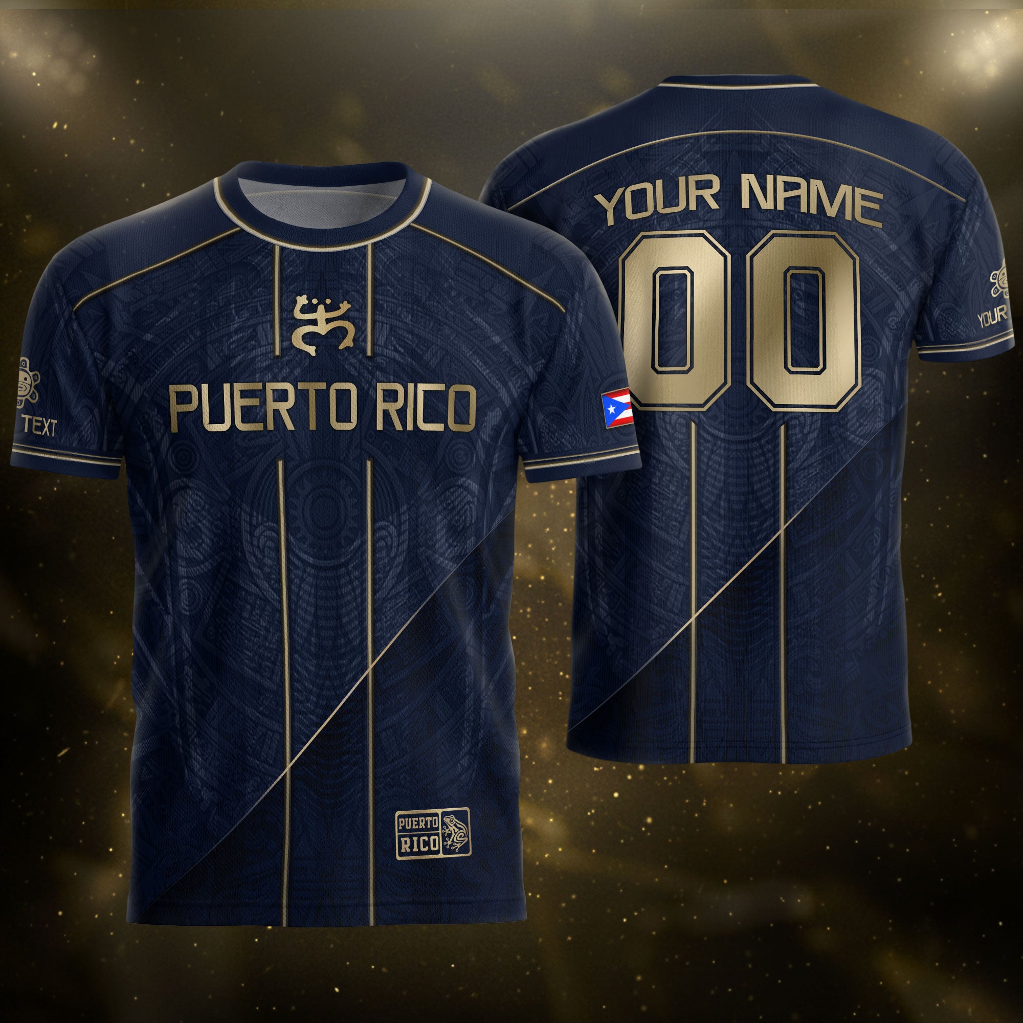 Puerto Rico Soccer Jersey Navy Gold Taino Symbol Personalized Football Shirt