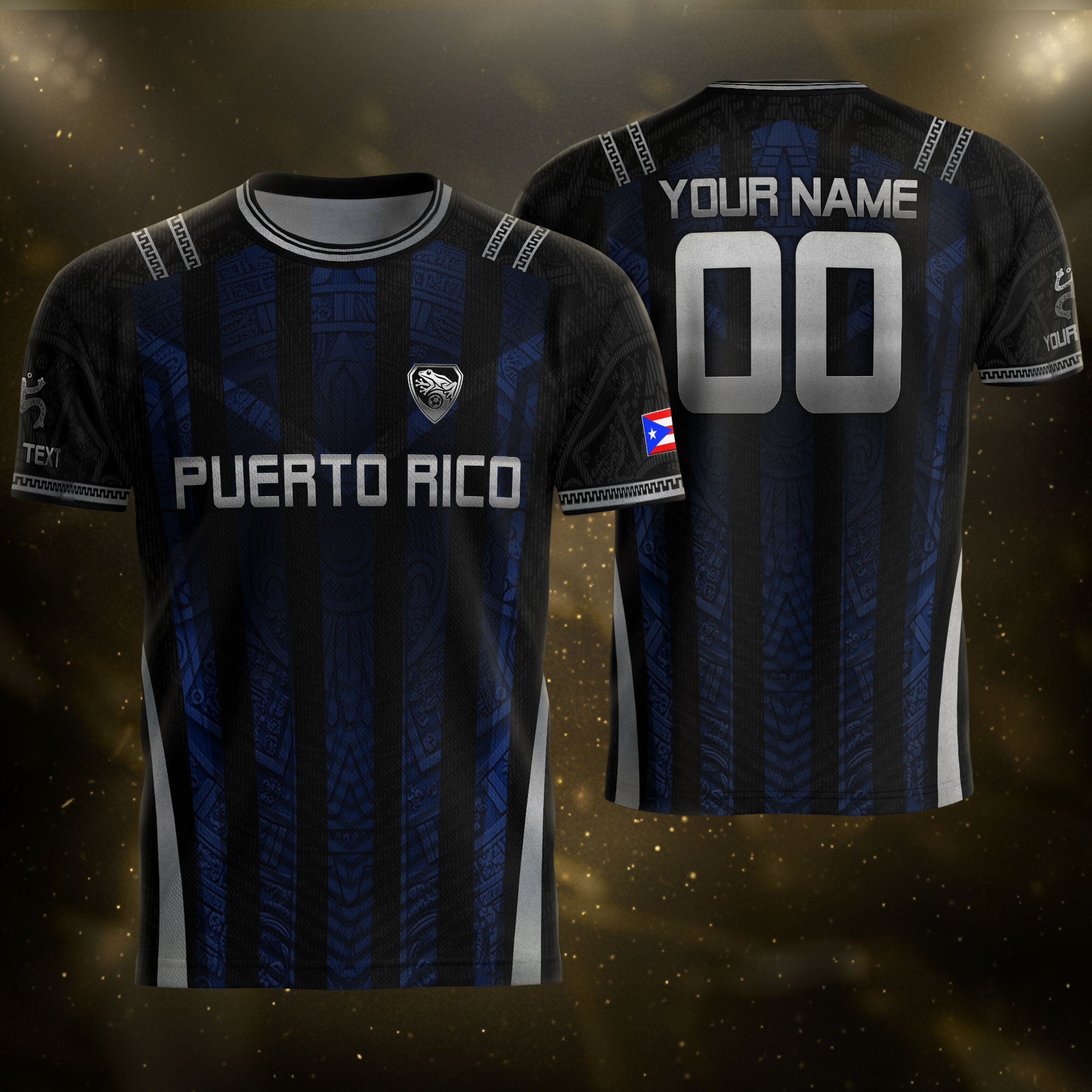 Custom Puerto Rico Soccer Jersey Navy Silver Taino Tribal Football Shirt