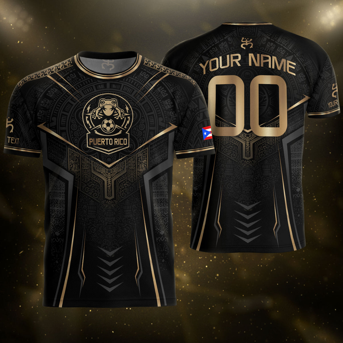 Custom Black Puerto Rico Soccer Jersey Taino Coqui Gold Frog Football Shirt