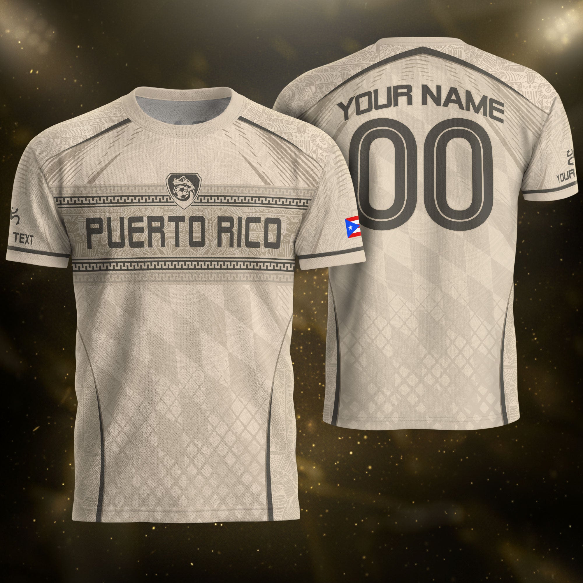 Personalized Beige Puerto Rico Soccer Jersey Taino Pattern Football Shirt