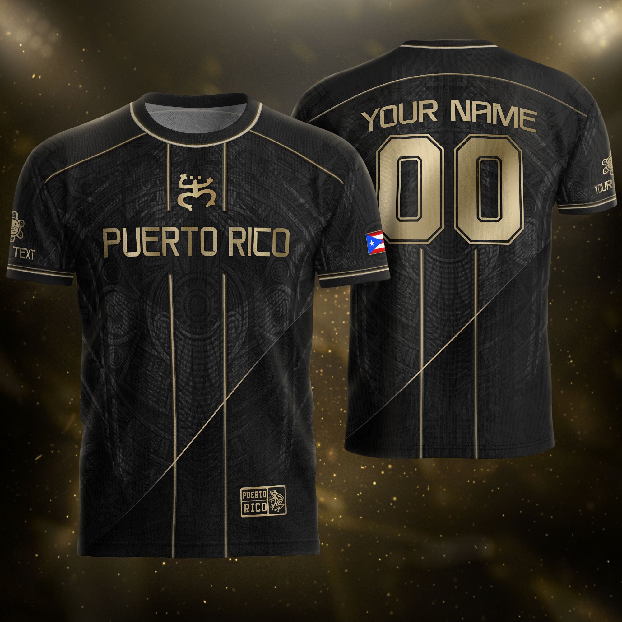 Puerto Rico Soccer Jersey Black Gold Taino Symbol Personalized Football Shirt