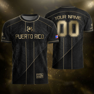 Mysterious Black-Gold Taino Symbol, Custom Puerto Rico Soccer Jersey for Men and Women, Personalized Football Jersey, Puerto Rico Shirt, Northryn Co.