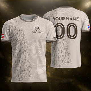 Sophisticated Beige Coqui Map, Custom Puerto Rico Soccer Jersey for Men and Women, Personalized Football Jersey as a Puerto Rico Shirt, Northryn Co.