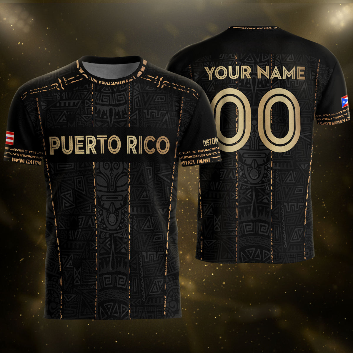 Camiseta de fútbol con máscara taína boricua azul marino de Puerto Rico, bandera tribal, orgullo nacional