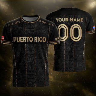 Custom Puerto Rico Soccer Jersey for Men and Women, Black Gold Taino Stripes, Puerto Rico Shirt with Personalized Football Jersey style, Northryn Co.