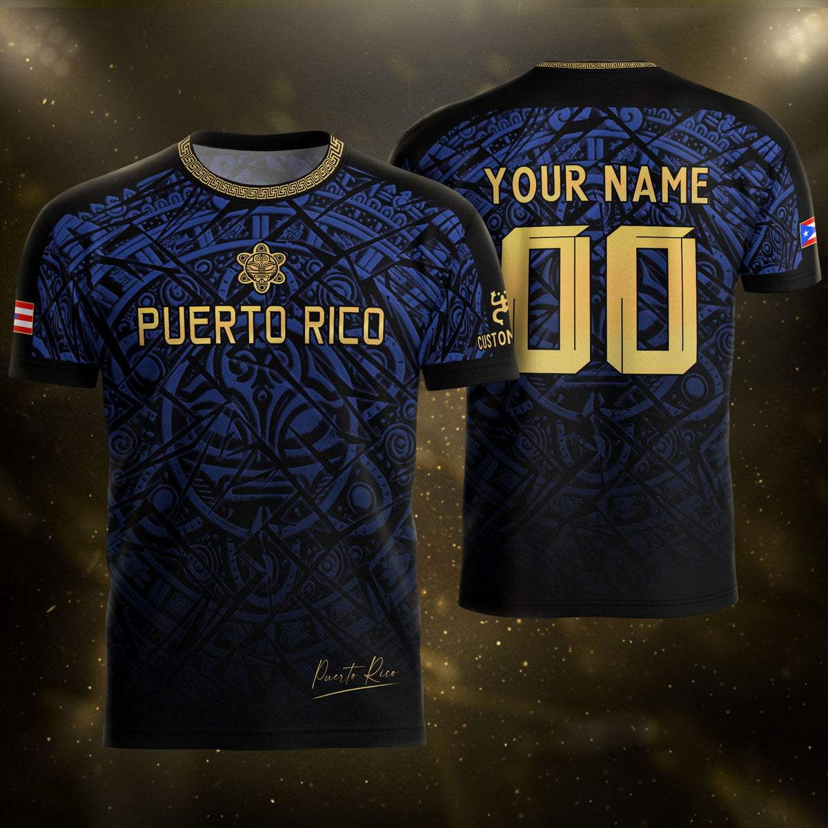 Custom Puerto Rico Soccer Jersey Royal  Gold Taino Sun Boricua Pride Shirt