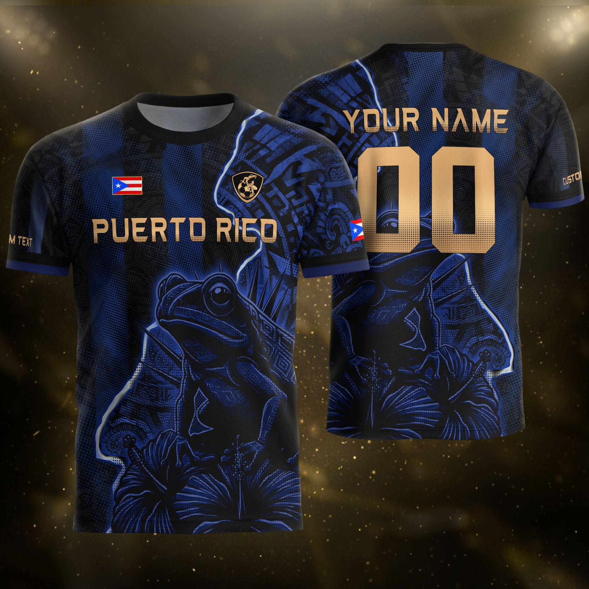 Custom Name Puerto Rico Jersey Lightning Navy Coqui Frog Sportswear