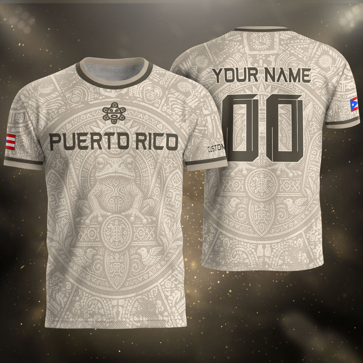 Personalized Name Beige Puerto Rico Soccer Jersey Taino Coqui Frog Boricua Pride