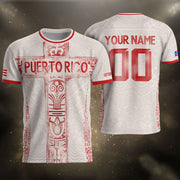 Vibrant Beige Red Outfit Style, Custom Puerto Rico Soccer Jersey for Men and Women, Personalized Football Jersey as a Puerto Rico Shirt, Northryn Co.