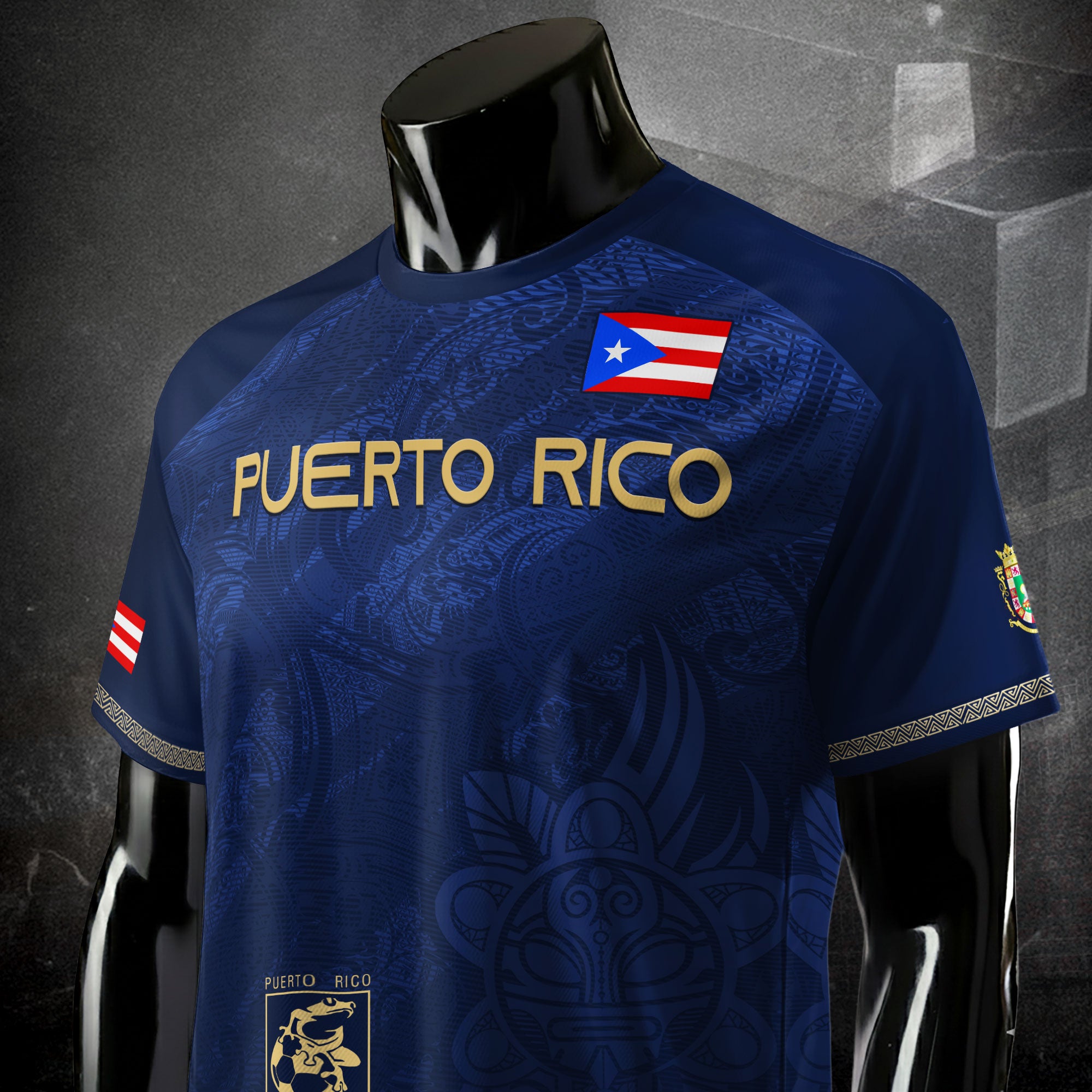 Puerto Rico Navy Gold Boricua Coqui Frog Tribal Taino National Pride Heritage Soccer Jersey
