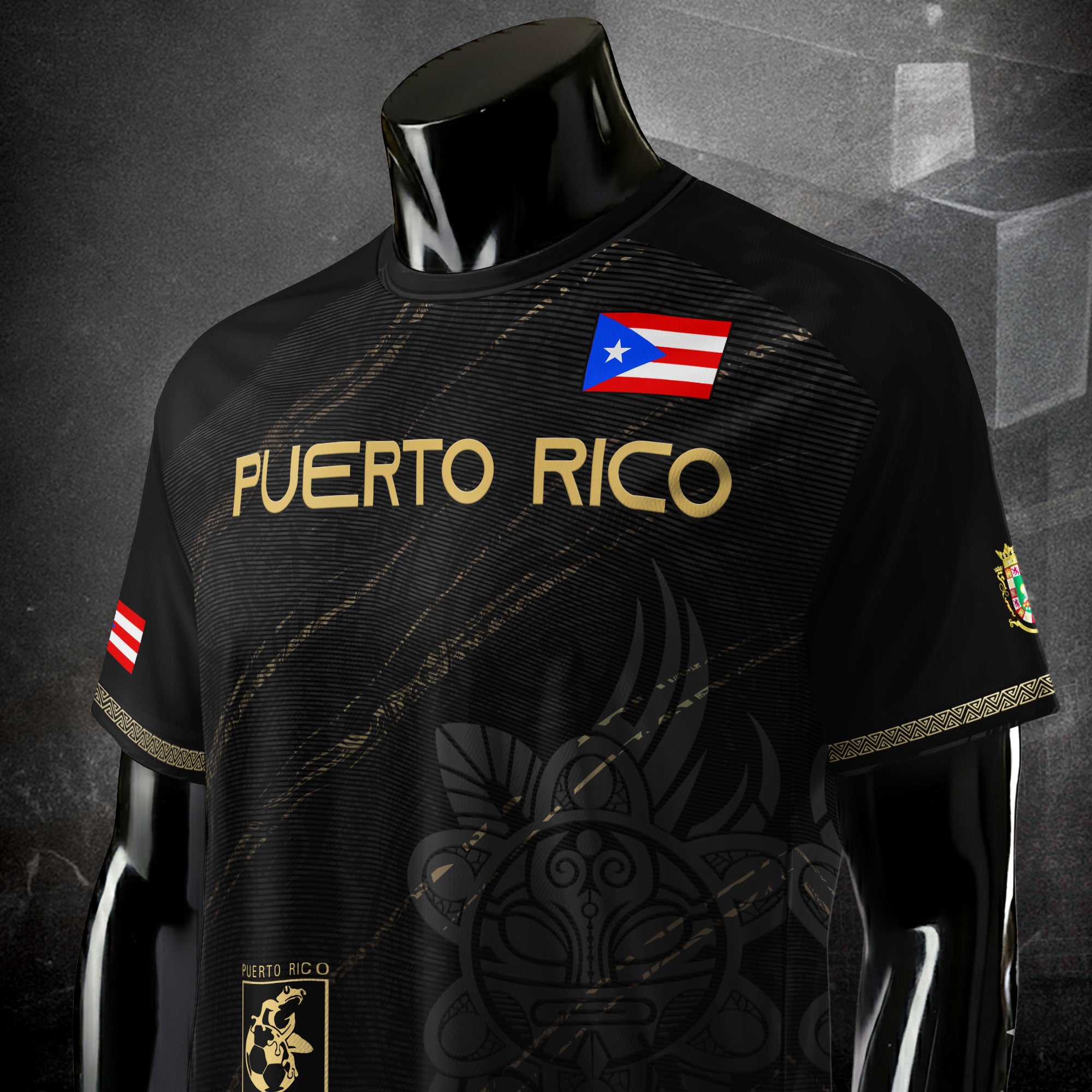 Puerto Rico Black Gold Boricua Coqui Frog Tribal Taino National Pride Heritage Soccer Jersey