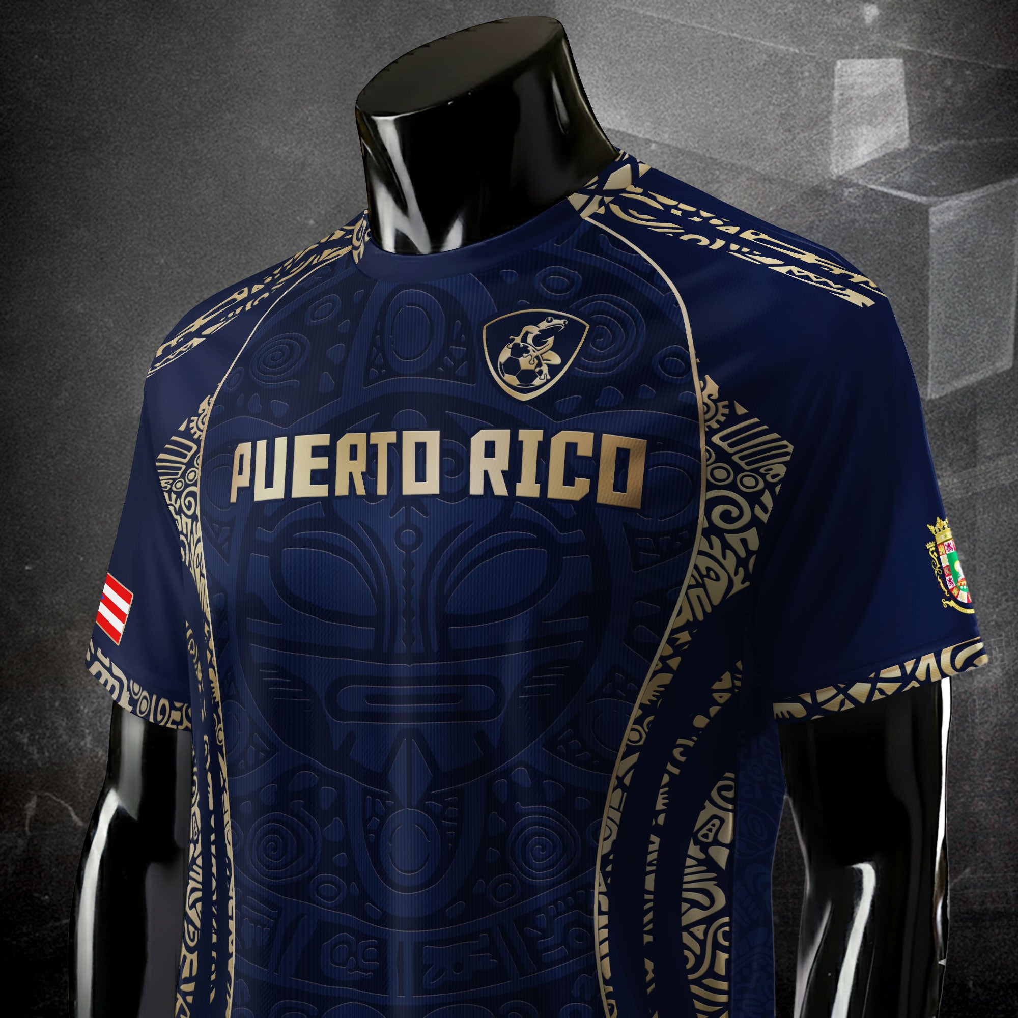 Puerto Rico Navy Blue Boricua Taino Mask Tribal Flag National Pride Heritage Soccer Jersey