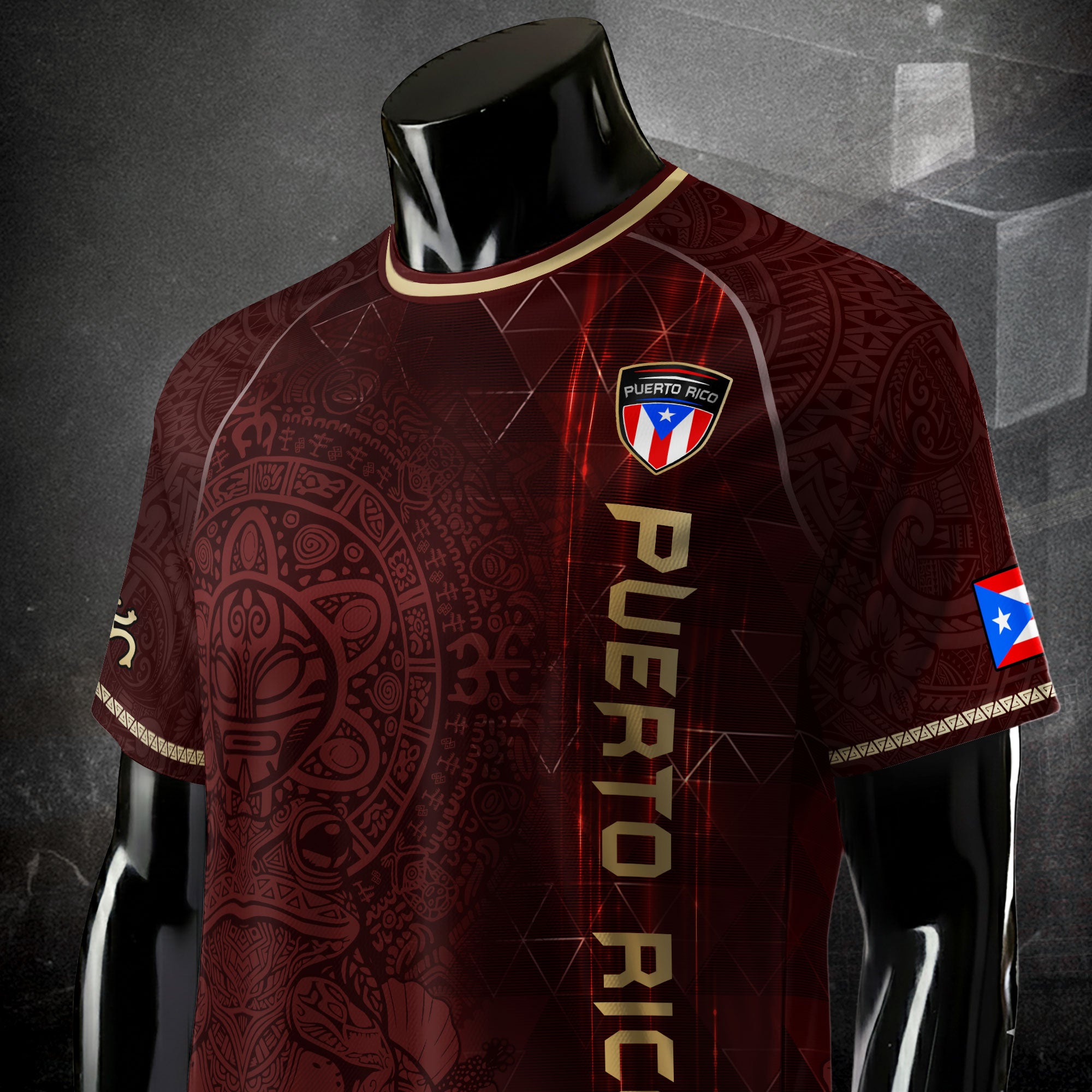 Puerto Rico Maroon Gold Coqui Frog Taino Sun National Heritage Boricua Soccer Jersey