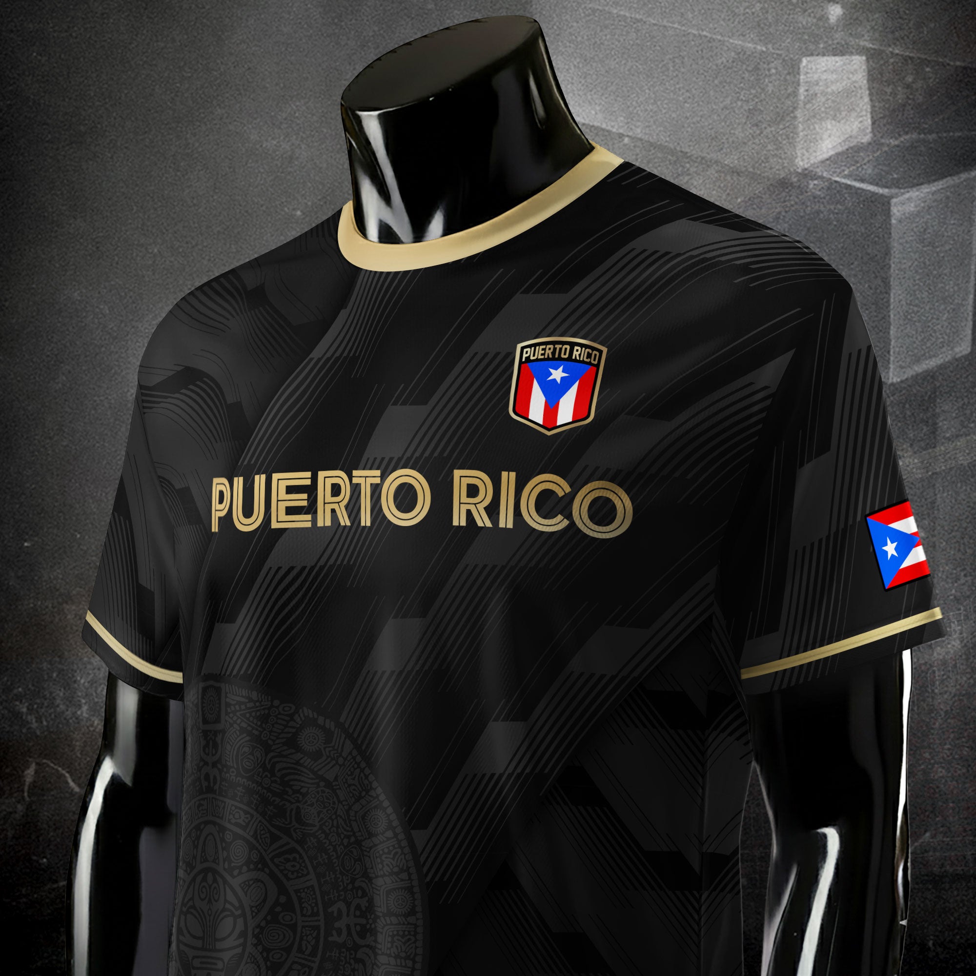Puerto Rico Flag Boricua Taino Tribal Mask Gold Black National Pride Soccer Jersey