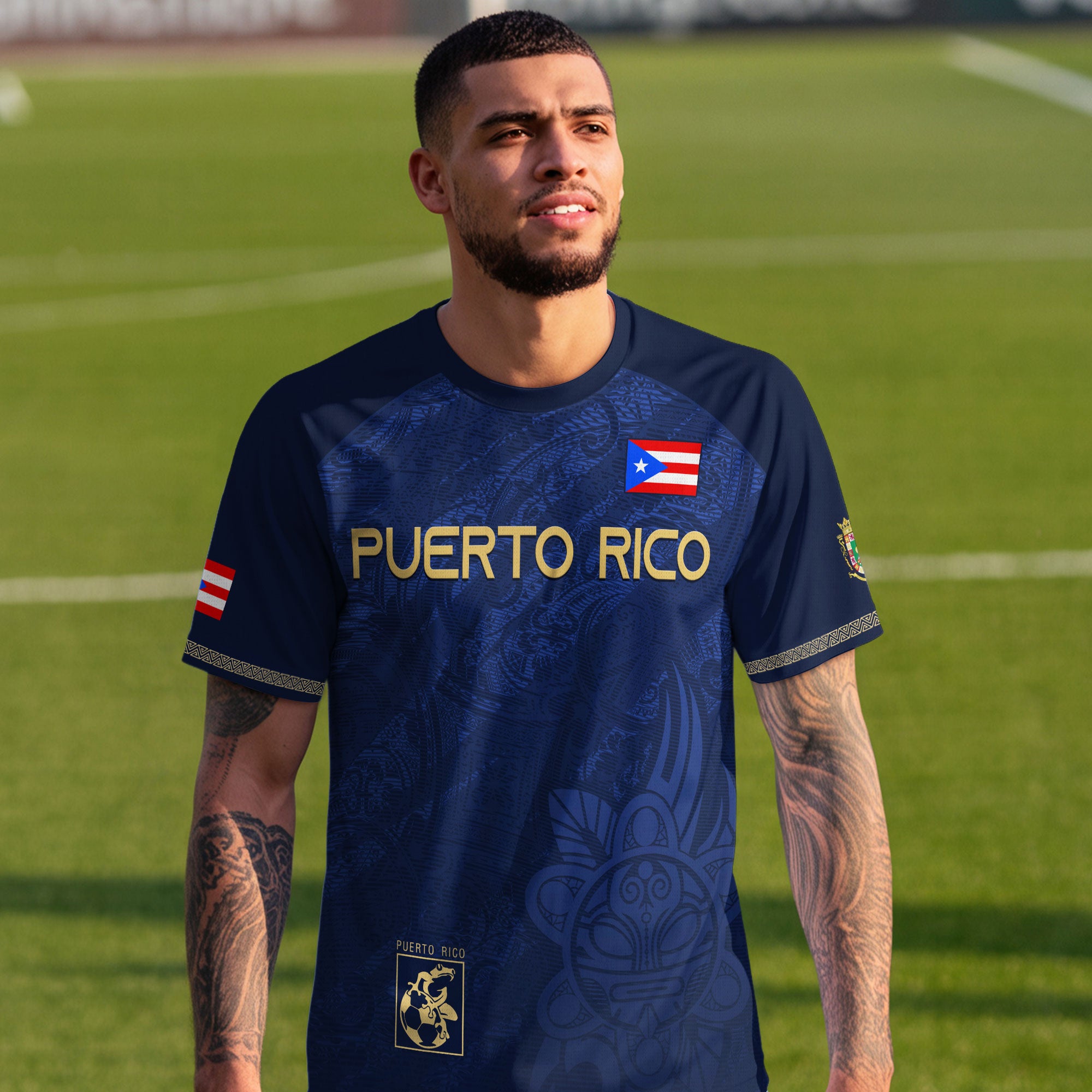 Puerto Rico Navy Gold Boricua Coqui Frog Tribal Taino National Pride Heritage Soccer Jersey